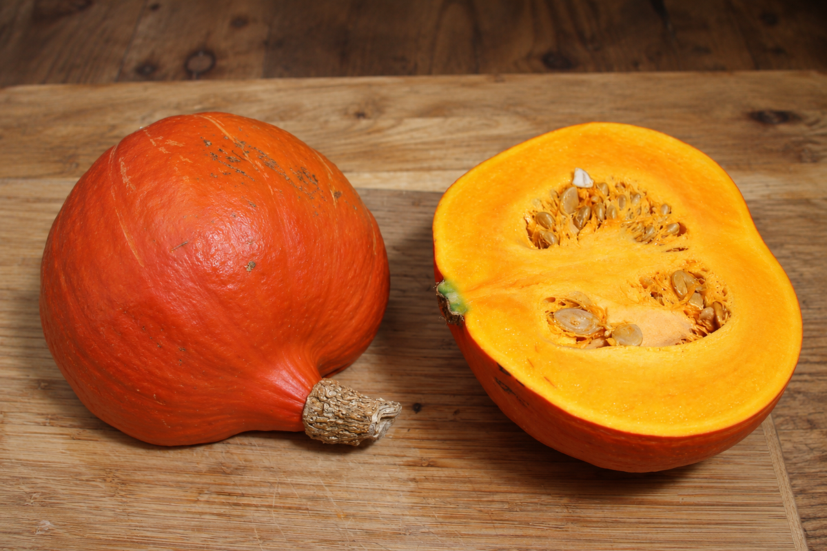 Doorgesneden Dikke van Zutphen pompoen met dik vruchtvlees — Seeds of Regeneration