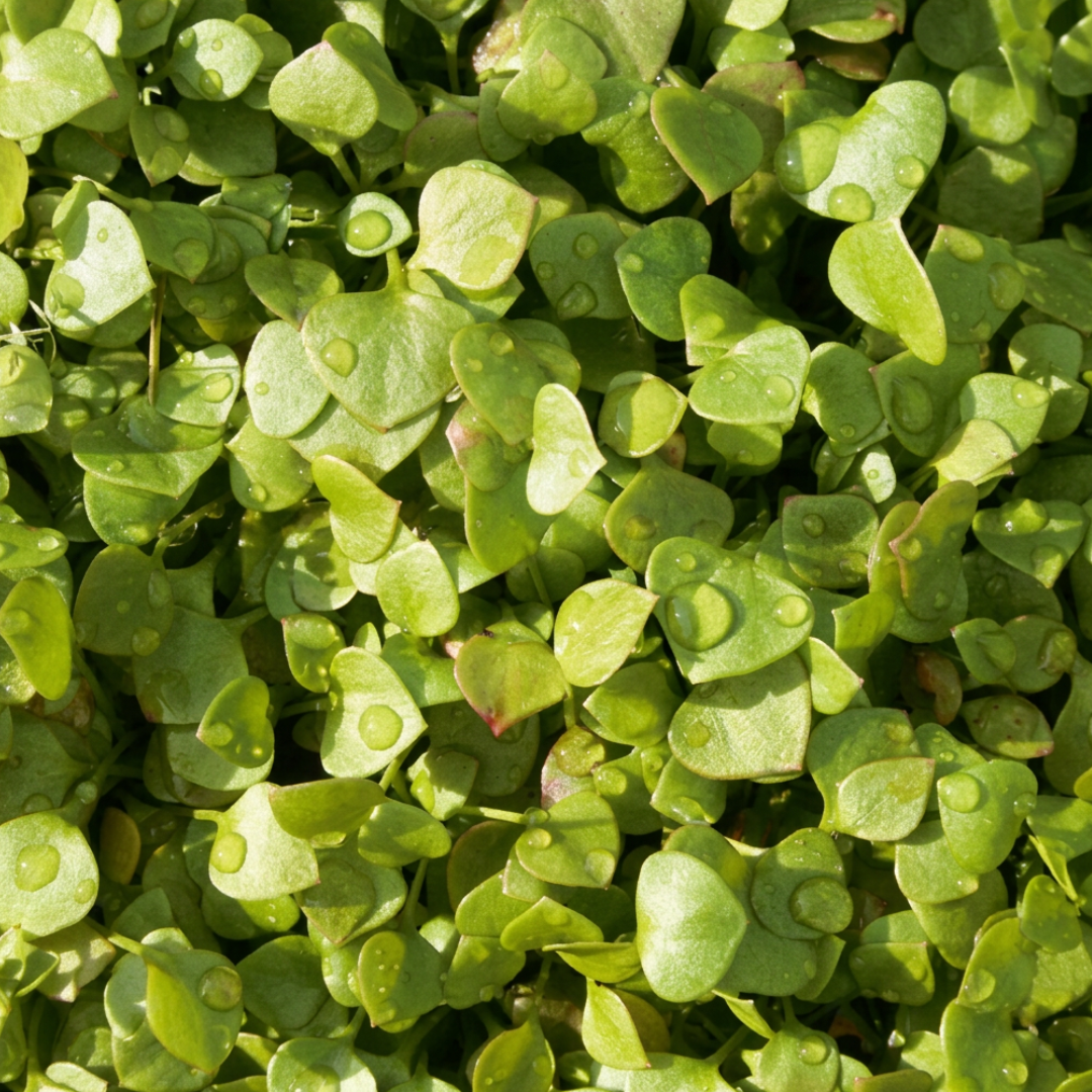 Winterpostelein Claytonia perfoliata met hartvormige bladeren in rozetvorm